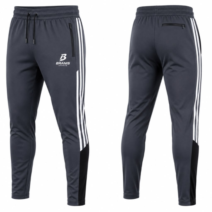 Custom Charcoal Grey & White 3-Stripe Soccer Track Pants Sialkot — Branis Sports