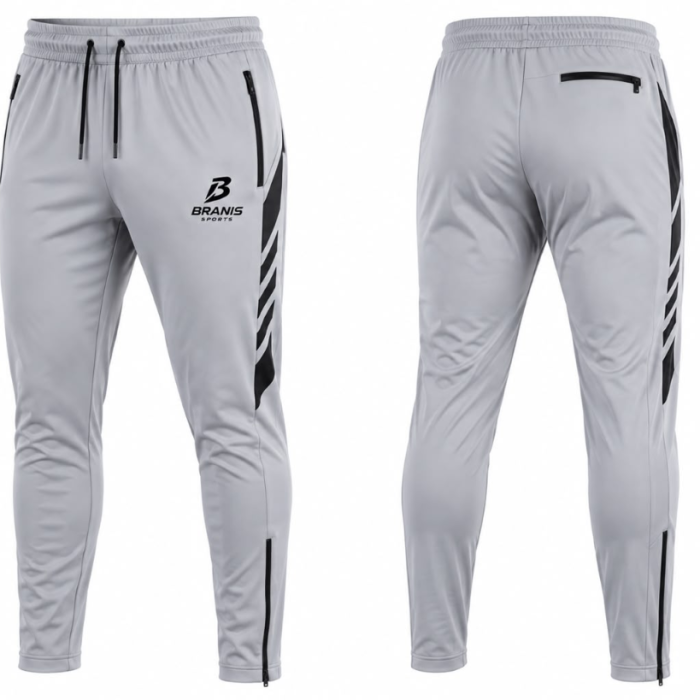 Custom Light Grey & Black Slash Tapered Athletic Track Pants Sialkot — Branis Sports