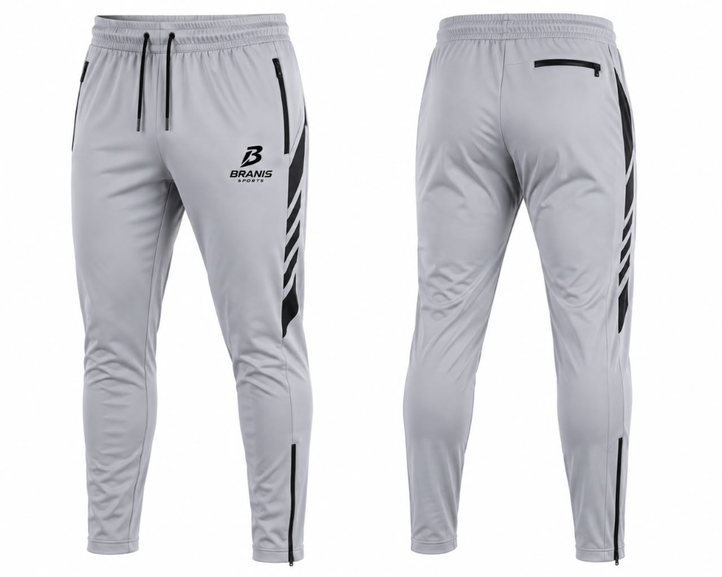 Custom Light Grey & Black Slash Tapered Athletic Track Pants Sialkot — Branis Sports