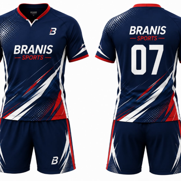 Custom Custom Navy & Red Slash Sublimated Badminton Jerseys & Shorts | Wholesale Sialkot | Wholesale Manufacturer Sialkot Pakistan — Branis Sports
