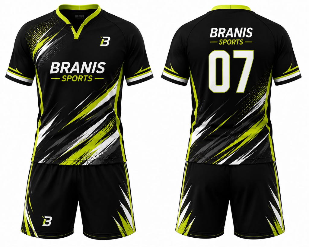 Custom Custom Black & Lime Green Sublimated Badminton kits | Sialkot Factory Direct | Wholesale Manufacturer Sialkot Pakistan — Branis Sports