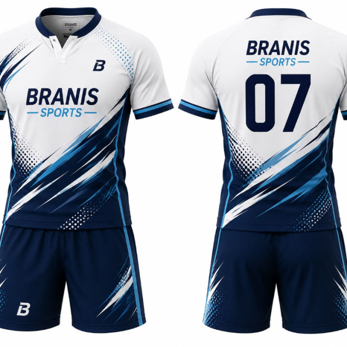 Custom Custom White & Royal Blue Sublimated Badminton Uniforms | OEM Manufacturer Sialkot | Wholesale Manufacturer Sialkot Pakistan — Branis Sports