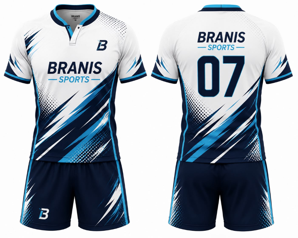 Custom Custom White & Cyan Slash Sublimated Badminton Team Kits | Sialkot Wholesale Factory | Wholesale Manufacturer Sialkot Pakistan — Branis Sports