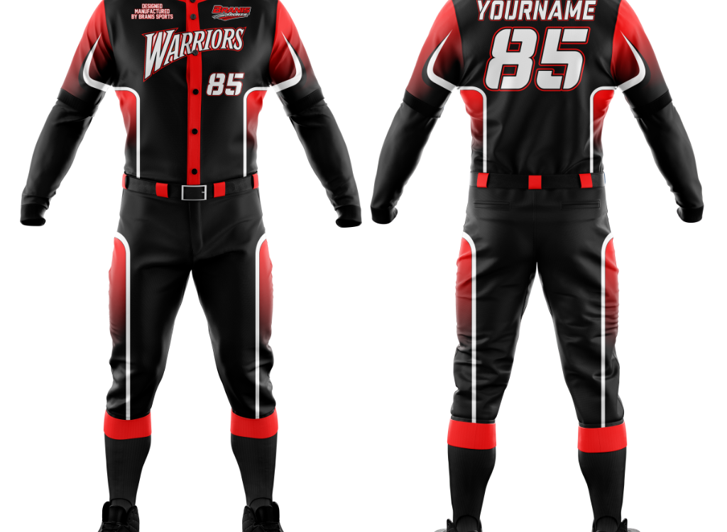 Custom Custom Warriors Black & Red Sublimated Baseball Uniforms | Sialkot Manufacturer | Wholesale Manufacturer Sialkot Pakistan — Branis Sports