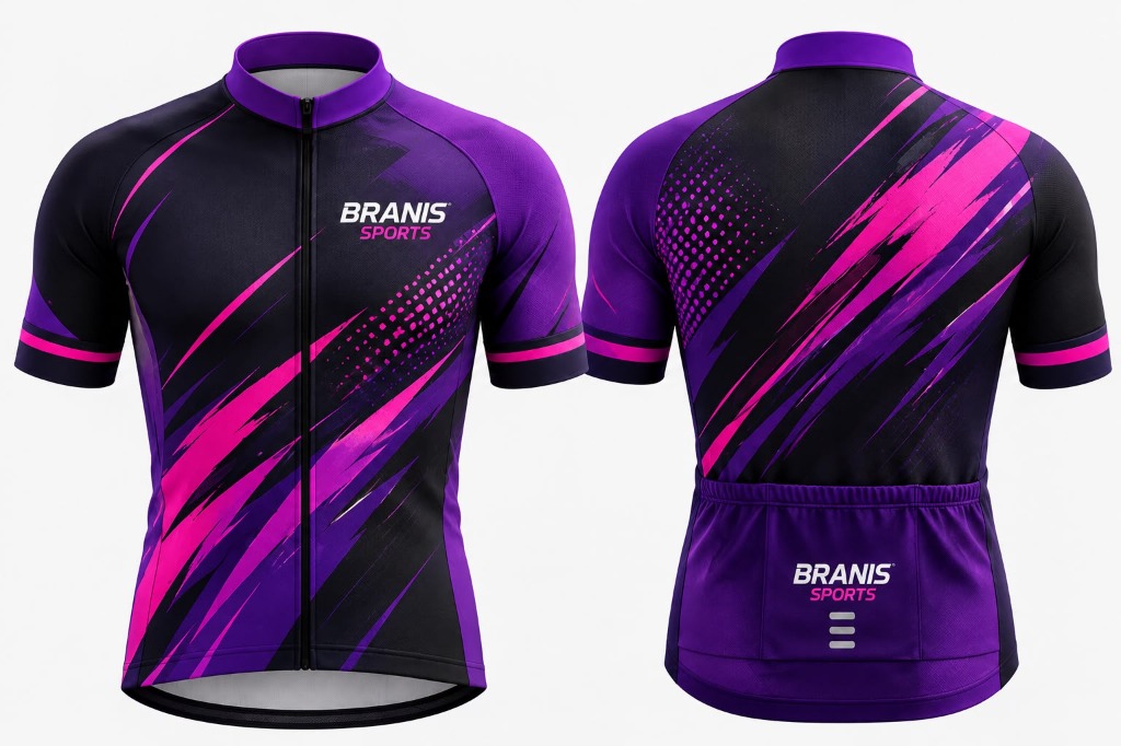 Custom Custom Purple & Magenta Brush Sublimated Cycling Jerseys | Factory Direct | Wholesale Manufacturer Sialkot Pakistan — Branis Sports