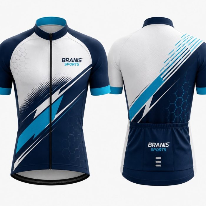 Custom Custom Navy Blue & Cyan Honeycomb Pro Cycling Jerseys | Sialkot OEM | Wholesale Manufacturer Sialkot Pakistan — Branis Sports
