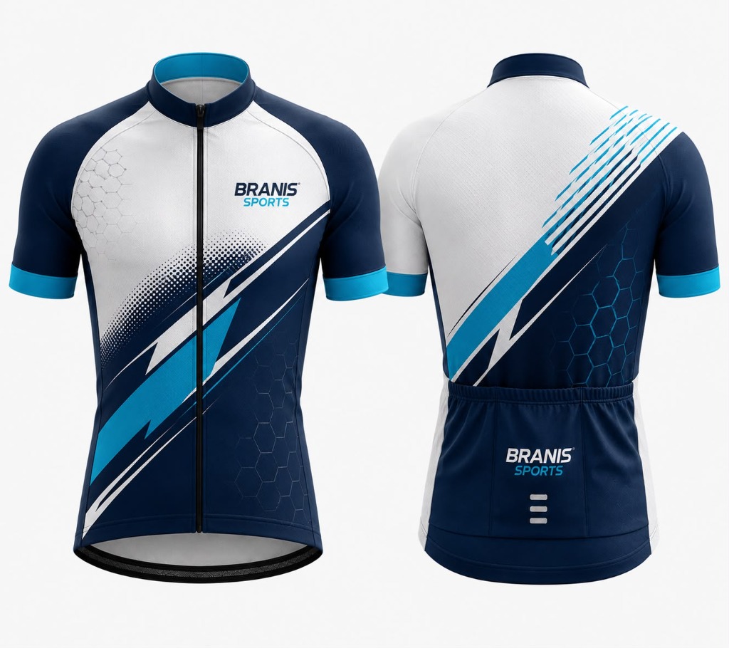 Custom Custom Navy Blue & Cyan Honeycomb Pro Cycling Jerseys | Sialkot OEM | Wholesale Manufacturer Sialkot Pakistan — Branis Sports