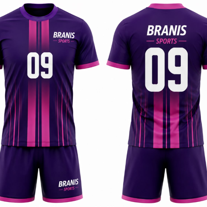 Custom Custom Purple & Pink Vertical Stripe Sublimated Soccer Kits | Wholesale Manufacturer Sialkot Pakistan — Branis Sports