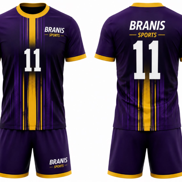 Custom Custom Purple & Yellow Sublimated Team Soccer Kits | Wholesale Manufacturer Sialkot Pakistan — Branis Sports