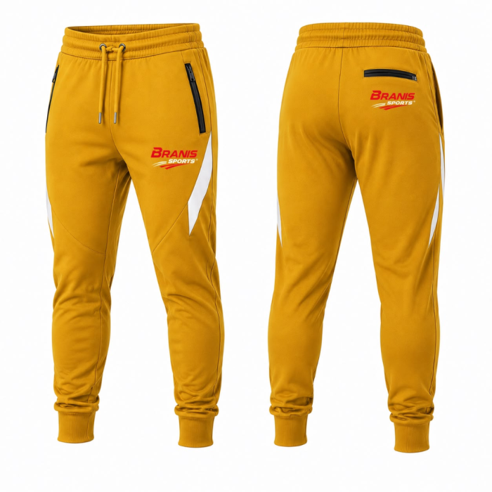 Custom Custom Mustard Yellow Zipper Pocket Training Joggers | High Performance Gymwear | Wholesale Manufacturer Sialkot Pakistan — Branis Sports