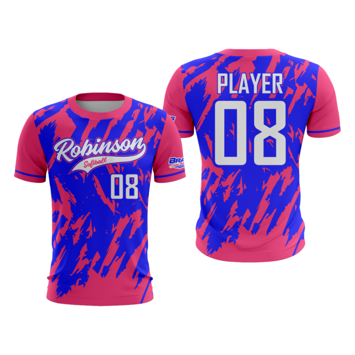 Custom Custom Robinson Softball Pink & Blue Camo Sports T-Shirts | Wholesale Apparel | Wholesale Manufacturer Sialkot Pakistan — Branis Sports
