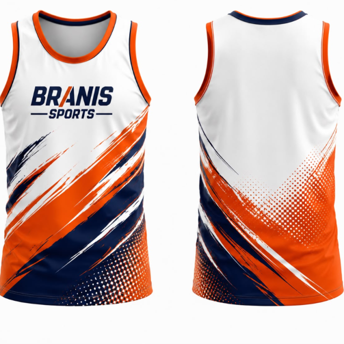Custom Custom White & Orange Brush Sublimated Training Tank Tops | Wholesale Pakistan | Wholesale Manufacturer Sialkot Pakistan — Branis Sports