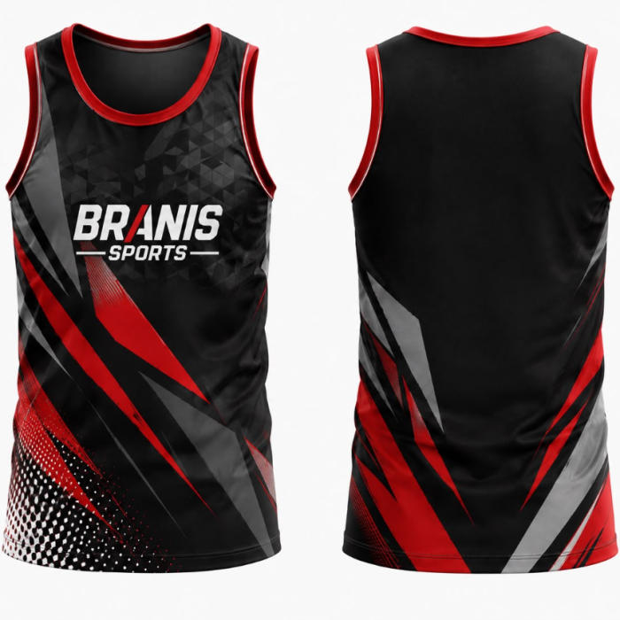Custom Custom Black & Red Geometric Tech Sublimated Tank Tops | Wholesale Sialkot | Wholesale Manufacturer Sialkot Pakistan — Branis Sports
