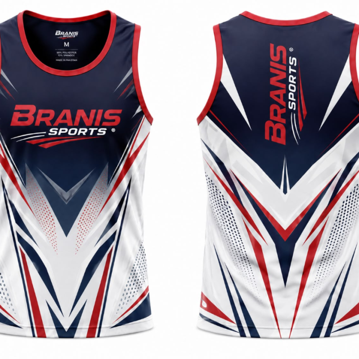 Custom Navy White & Red Athletic Performance Tank Top