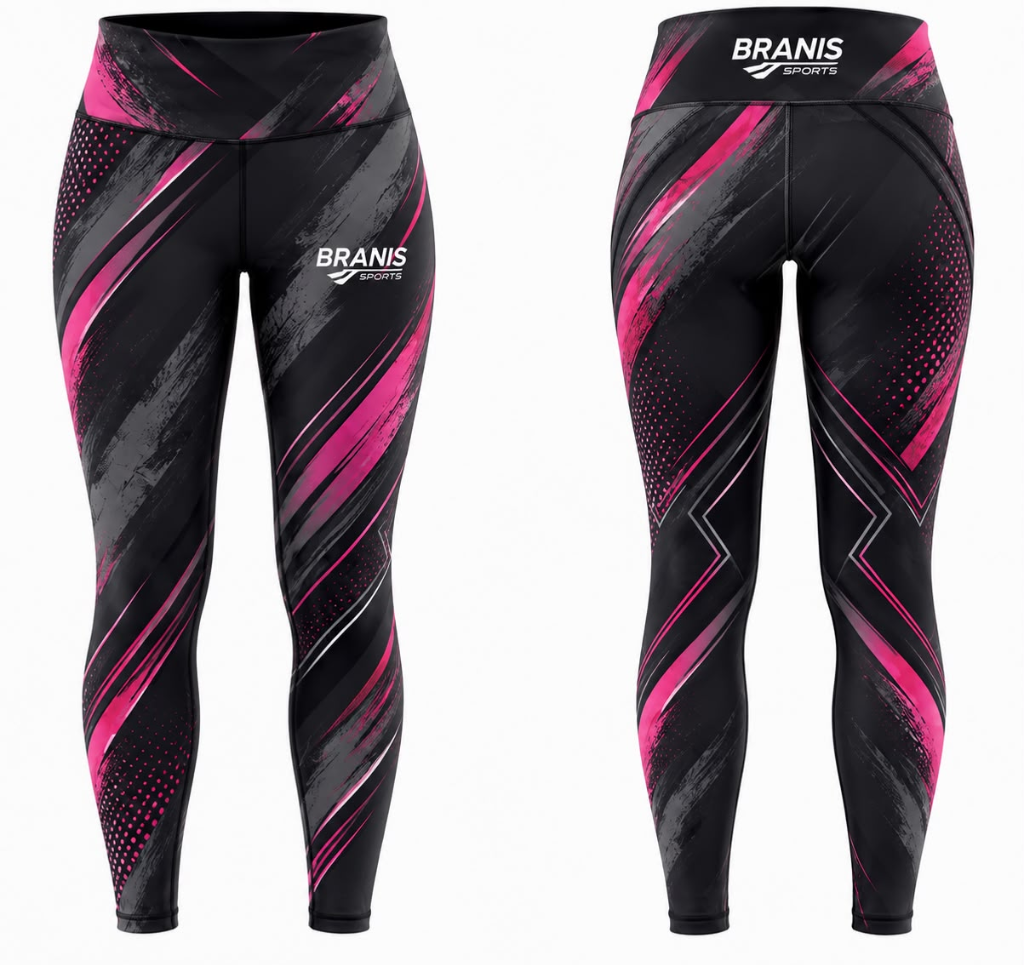 Custom Black & Pink Brushstroke High-Waist Fitness Leggings