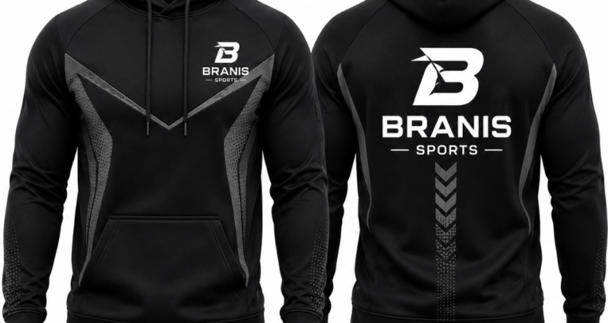 Custom Stealth Black Charcoal Tech-V Fitness Hoodie Model 04 Branis Sports